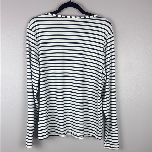 Lands' End UPF 50 Long Sleeve Relaxed Rash Guard White/Deep Sea Stripe Size L - Picture 9 of 9